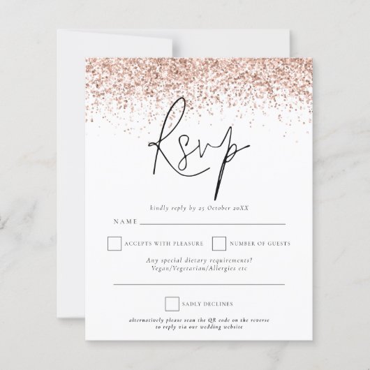 Budget QR Code Roos Gold Glitter Weddenschap RSVP (Voorkant)