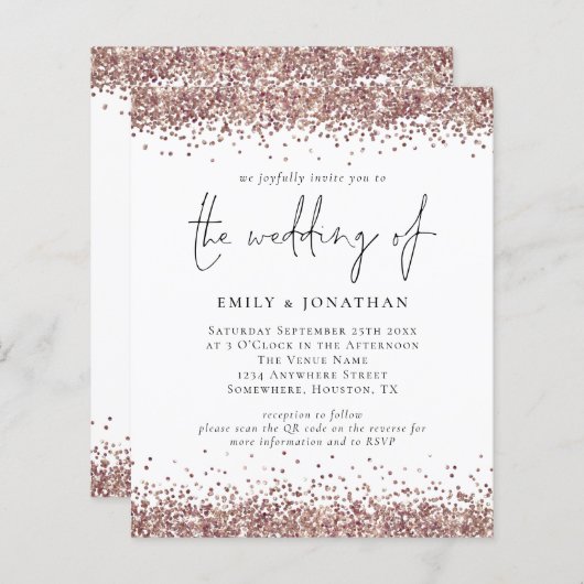 Budget QR Code Roos Gold Glitter Weddenschap Uitno (Voorkant / Achterkant)