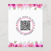 BUDGET QR code roze bloemen bruiloft uitnodiging (Achterkant)