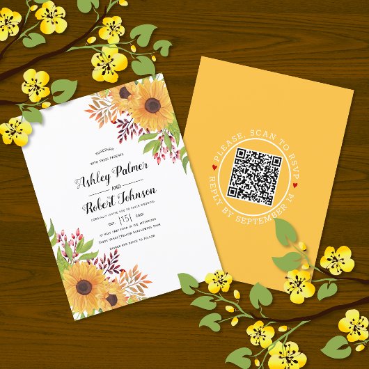 BUDGET QR code RSVP sunflower bruiloft