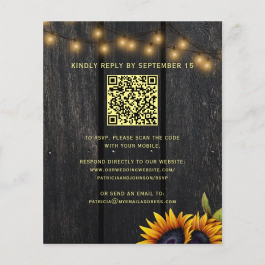 Budget QR code rustige sunflower bruiloft uitnodig Flyer (Achterkant)