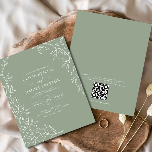 Budget QR Code Sage Green bruiloft uitnodiging
