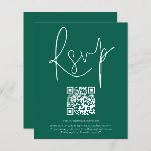 Budget QR Code Script Bruiloft Smaragd RSVP (Voorkant / Achterkant)