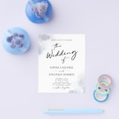 Budget QR-code Stofblauw Aquarel Bruiloft Flyer (Enkel)