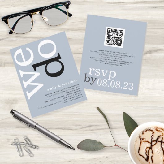 BUDGET QR code Stusty Blue Text Weddenschap Uitnod
