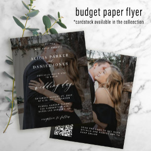 Budget QR CODE zwarte foto trouwuitnodiging Flyer