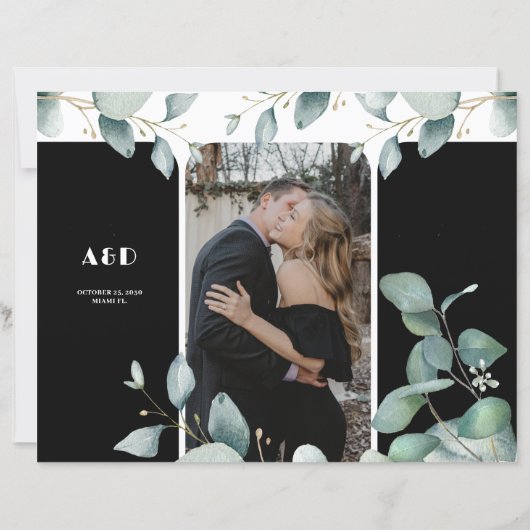 Budget QR foto rsvp details eucalyptus bruiloft (Achterkant)