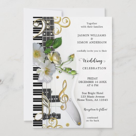 Budget QR RSVP Roos Music Thed Wedding Kaart (Voorkant)