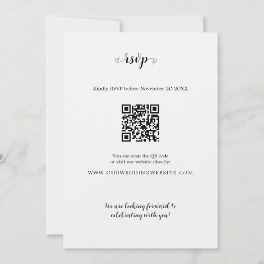 Budget QR RSVP Roos Music Thed Wedding Kaart (Achterkant)