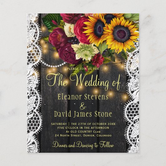 Budget QR rustieke bloemenhouten bruiloft uitnodig (Voorkant)