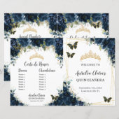 Budget Quinceañera 15 Navy Floral Padrinos Program (Voorkant / Achterkant)