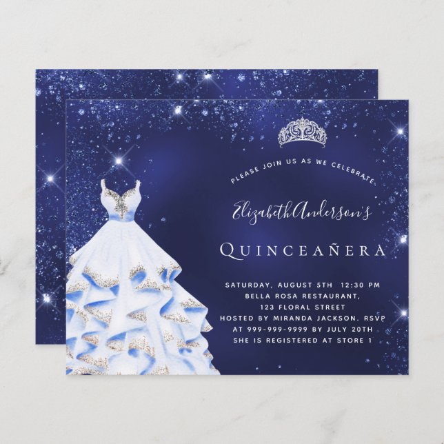 Budget Quinceanera blue Silver (Voorkant / Achterkant)