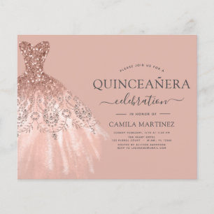 Budget Quinceanera Blush Pink Rose Gold Glitter Flyer