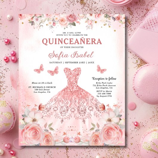 Budget Quinceañera Blush Roze Bloemvlinder Flyer
