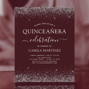 Budget Quinceanera Burgundy Silver Uitnodiging
