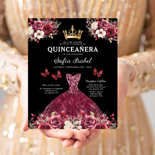 Budget Quinceanera Floral Bourgondië Prinses Flyer