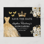 Budget Quinceanera Floral Gold Save the Date Flyer (Voorkant)