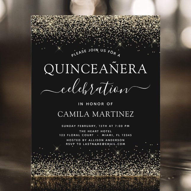 Budget Quinceanera Gold Black Modern Glitter (Creator heeft geüpload)