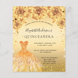 Budget Quinceanera goudjurk bloemuitnodiging