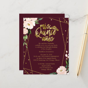 Budget Quinceanera Invitations Gold Blush Bourgogn
