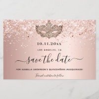 Budget Quinceanera masquerade rose gold carte de r