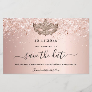 Budget Quinceanera masquerade rose gold carte de r