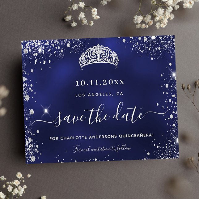 Budget Quinceanera navy blue Silver Save date (Creator heeft geüpload)