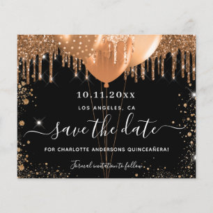 Budget Quinceanera party black gold save the date
