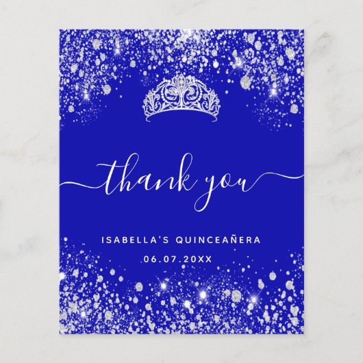 BUDGET Quinceanera royal blue glitter dank u (Voorkant)