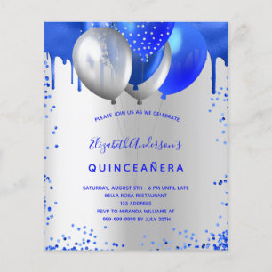 Budget Quinceanera royal blue zilver-uitnodiging
