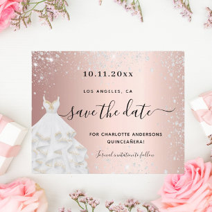 Budget Quinceanera roze zilveren jurk save the dat