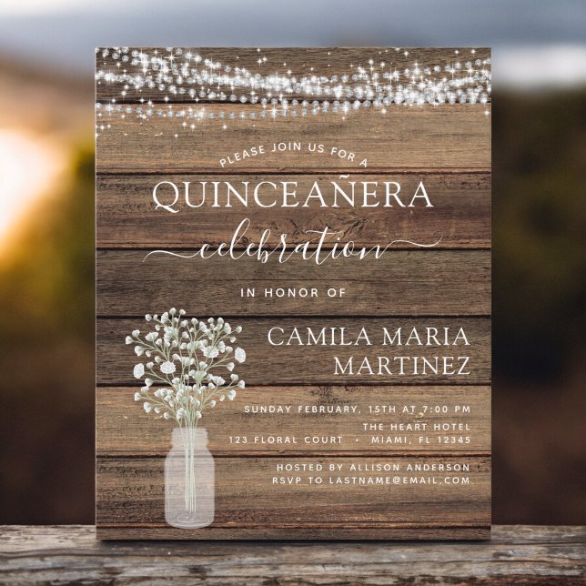 Budget Quinceanera Rustic Baby's Uitnodiging (Creator heeft geüpload)