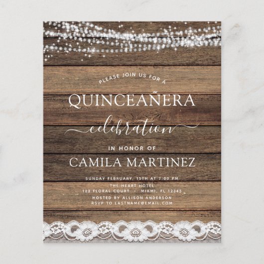 Budget Quinceanera Rustic Farmhouse Lace Flyer (Voorkant)
