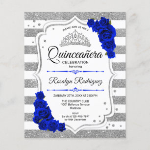 Budget Quinceanera Silver Royal Blue Invite Flyer