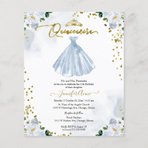 Budget Quinceañera Uitnodiging Blauwe Bloemenkleed