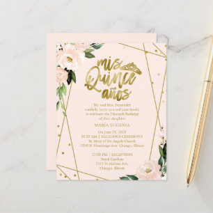 Budget Quinceanera Uitnodiging Gold Foil Blush Pin