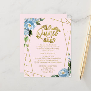 Budget Quinceanera Uitnodiging Goud Folie Roze Bla