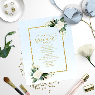 Budget Quinceañera Uitnodiging Spaans Blauw Goud