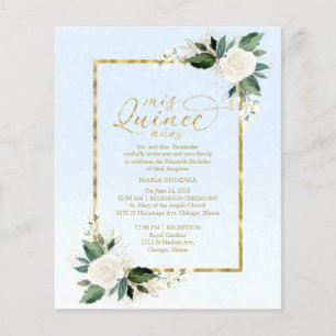 Budget Quinceañera Uitnodiging Stof Blauw Bloemmot