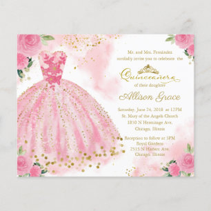 Budget Quinceanera Uitnodiging tot tweetalige roze