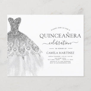 Budget Quinceanera Wit en Zilver Glitter Flyer