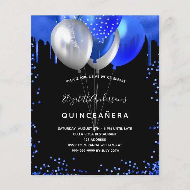 Budget Quinceanera zwarte koninklijke blauwe uitno (Voorkant)