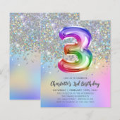 Budget Rainbow Glitter Folie Ballon 3rd Birthday (Voorkant / Achterkant)