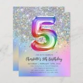 Budget Rainbow Glitter Folie Ballon 5th Birthday (Voorkant / Achterkant)