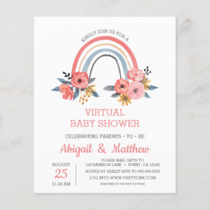 BUDGET Rainbow Virtual Baby shower Uitnodiging Flyer