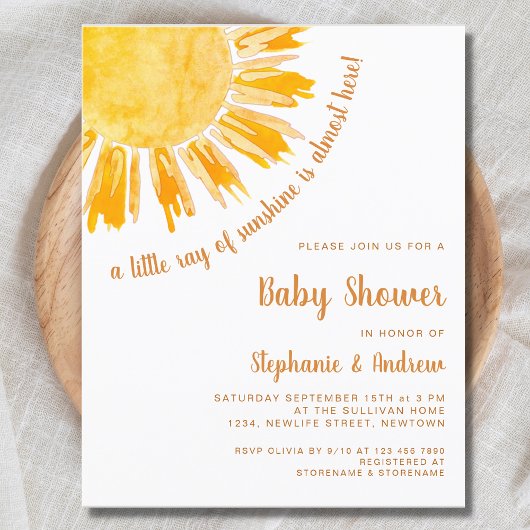 Budget Ray van Sunshine Couples Baby shower Invite