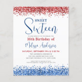 Budget Red Blue Glitter Sweet 16 Birthday Invite (Voorkant)