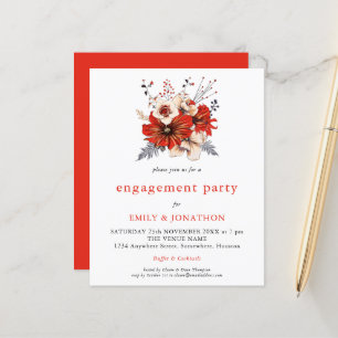 Budget Red Cream florals Engagement Party uitnodig