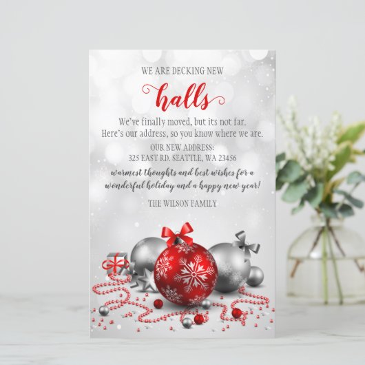 Budget Red Decing New Halls Moving Holiday Kaart (Staand voorkant)
