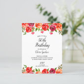 Budget Red Floral Birthday Uitnodigingen (Staand voorkant)